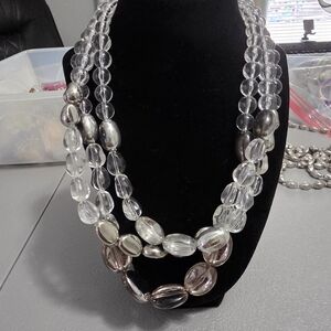 Chicos Statement Necklace Chunky Beads Mirror Chunks Spaced Throughout 3 Strands